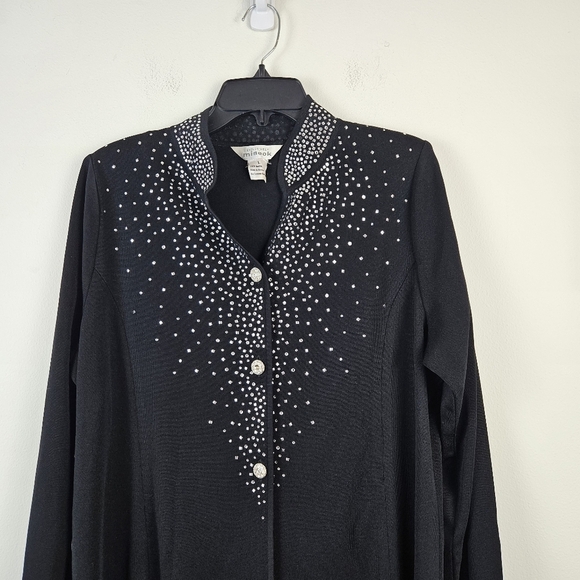 Exclusively Misook Black Embellished Longline Cardigan Size Large - Picture 3 of 7